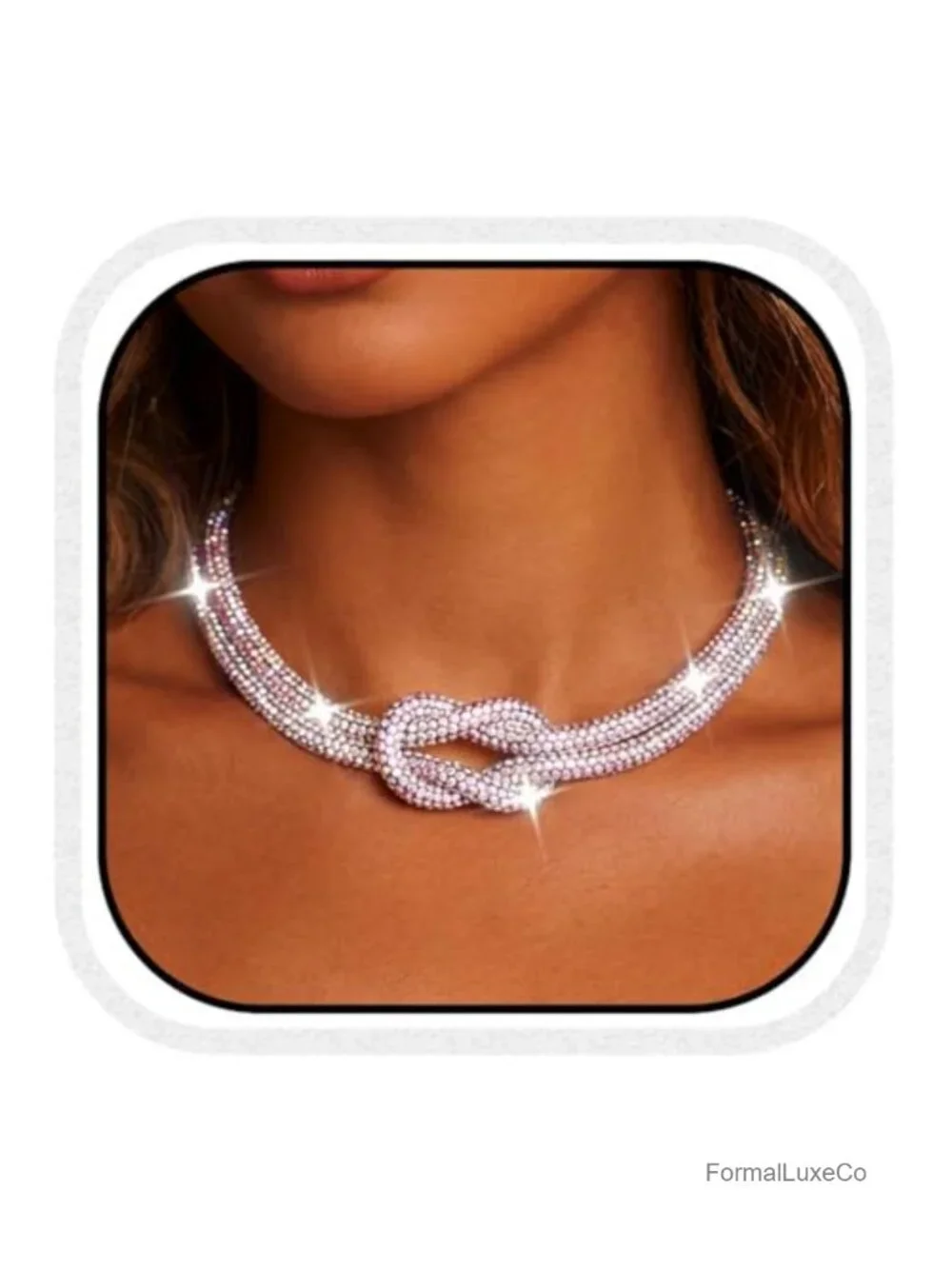 Rhinestone Choker Necklace Silver Sparkly Knot Necklace Chain Jewelry for Women